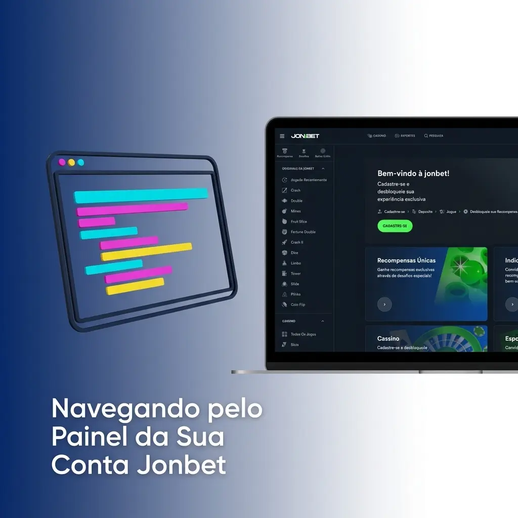 Painel da conta Jonbet com opções de depósito, saque, histórico de apostas, programa VIP e configurações de segurança