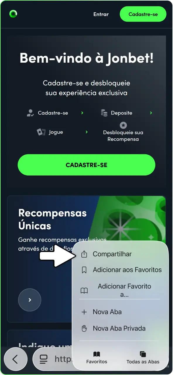 Selecione a opção Adicionar à Tela de Início para criar o atalho do app.