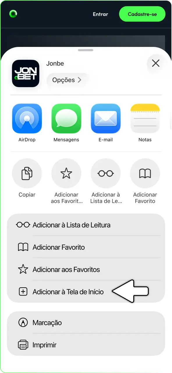 Confirme a ação para fixar o ícone do Jonbet no seu dispositivo iOS.
