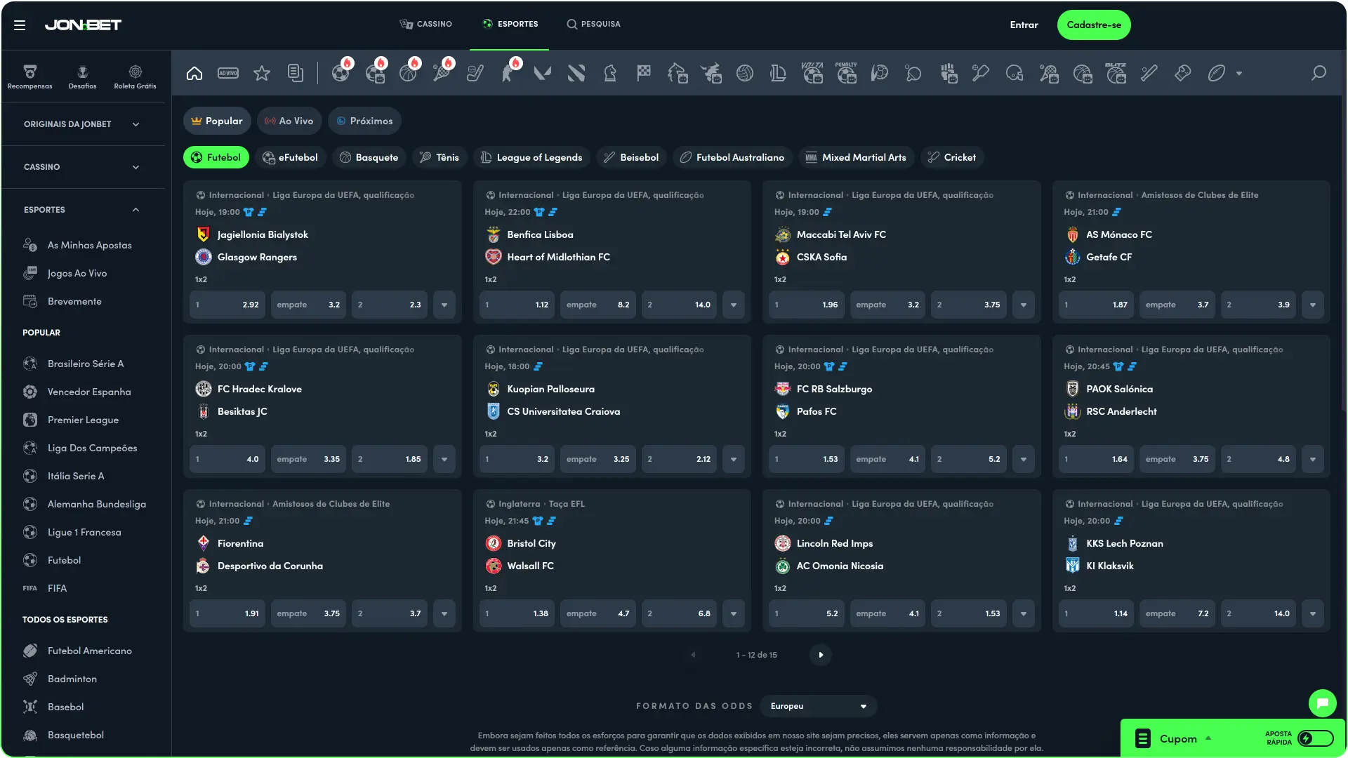 Aposte em futebol e nos principais eventos esportivos na seção de esportes da Jonbet.
